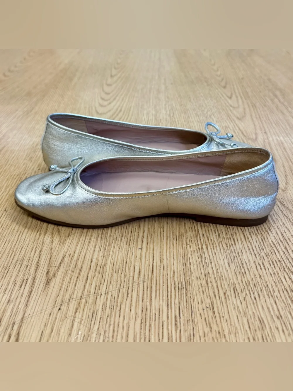 Cole Haan Yara Metallic Gold Soft Leather Ballet Flats Bow Trim 8 Fall Coquette
